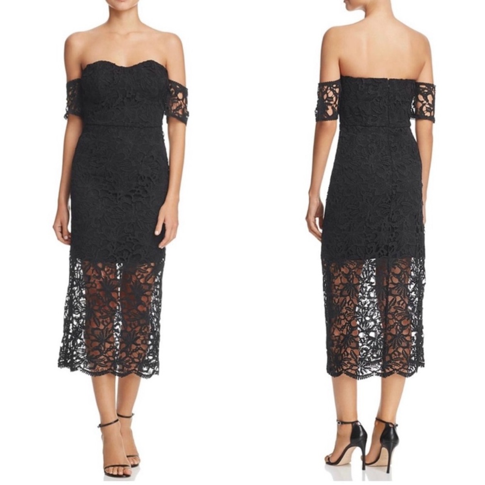 NWT J.O.A. Black Off the Shoulder Lace Midi Dress Size Large